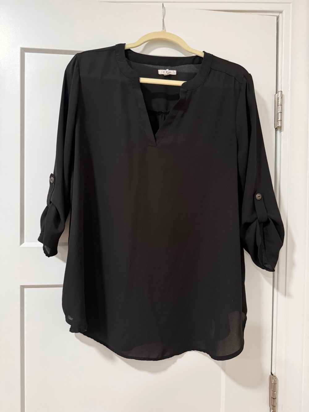 Maternity Black Roll-Sleeve V-Neck Women’s Blouse